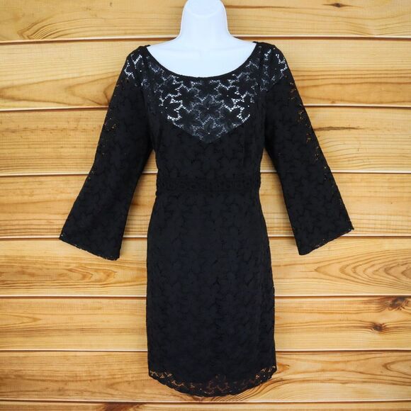 Laundry by Shelli Segal Dress Womens Size 10 Black Floral Nylon Lace Knee Length - Picture 1 of 7